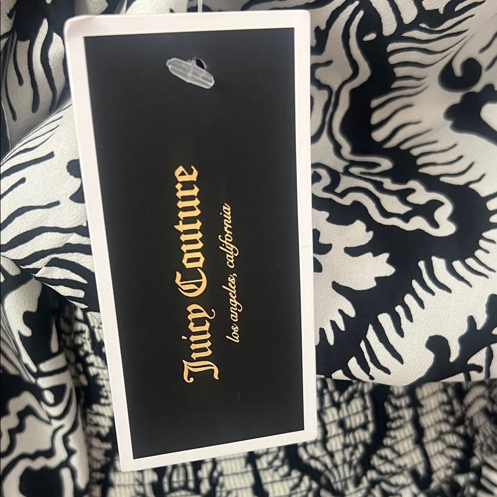 Juicy Couture Black and White Long Sleeve Smocked Waist Dress - Picture 3 of 11